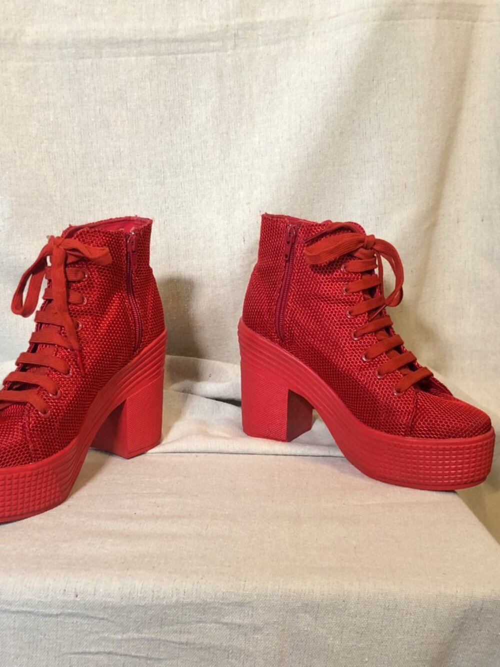 Jeffrey Campbell JC Play Red Lace Up Platform Sneakers 8 - Picture 3 of 10